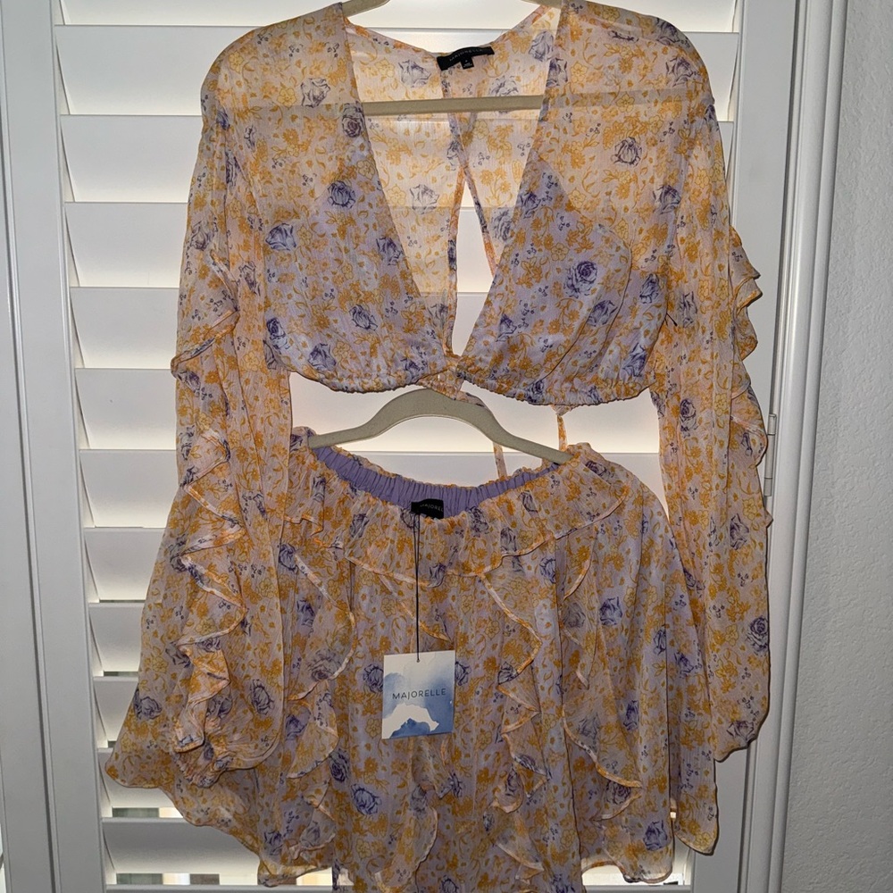 MAJORELLE Yellow and Purple Floral Blouse